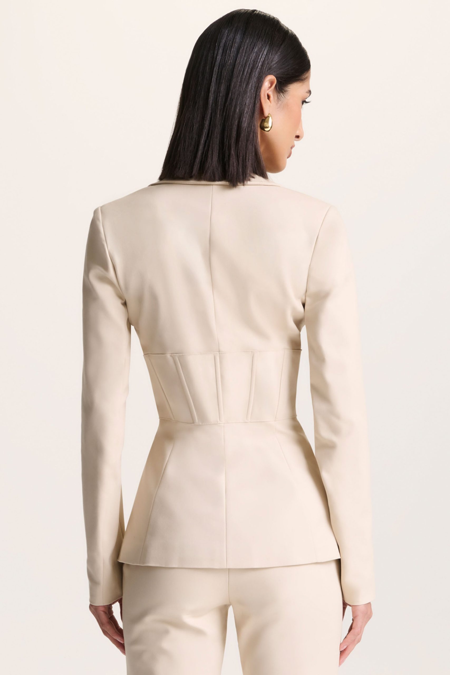Unbeaten | Cream Plunge Corset Waist Blazer - Image 2
