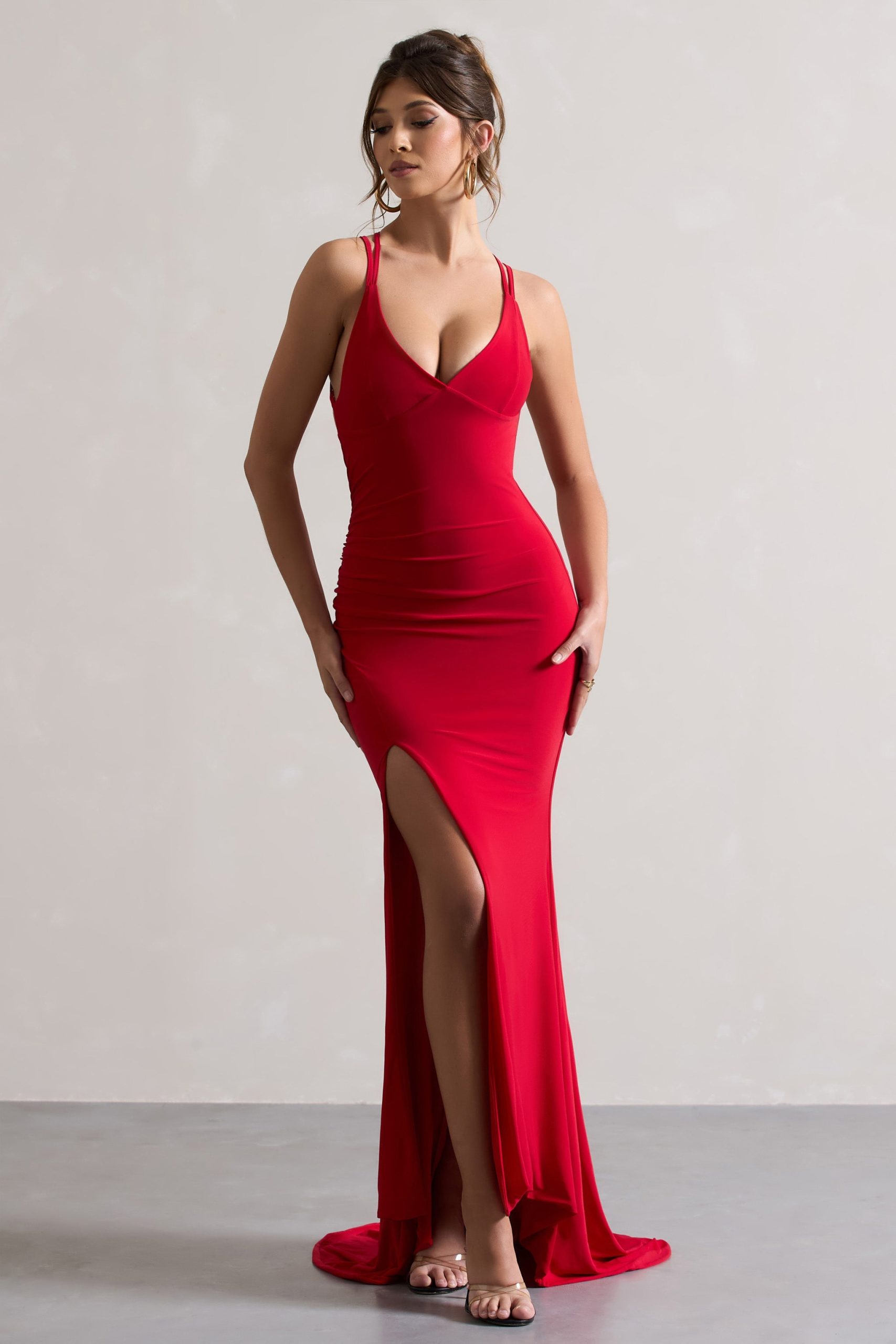 Lucky Day | Red Cross Over Back Fishtail Maxi Dress - Image 2