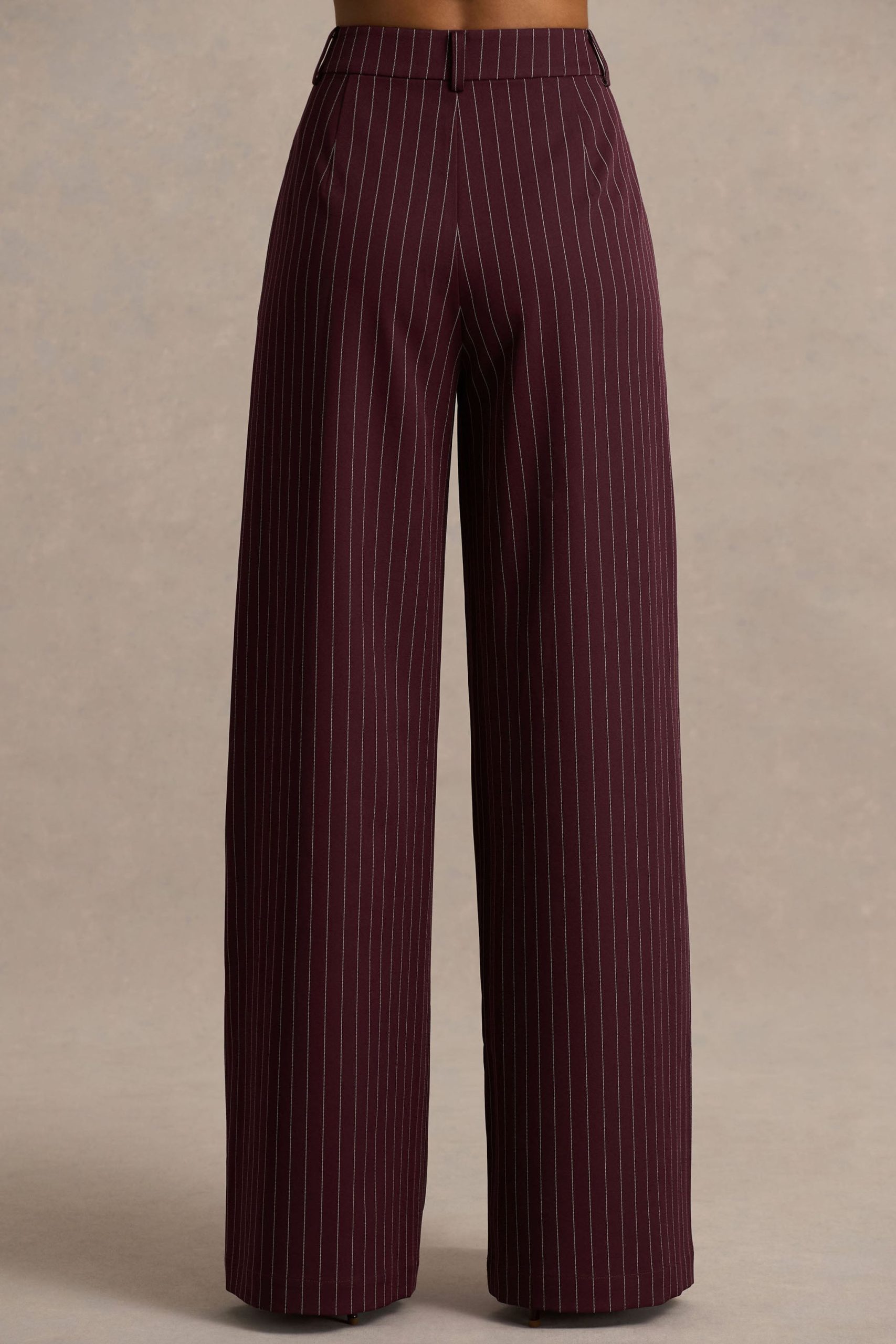 Asteria | Burgundy Pinstripe Wide-Leg Trousers - Image 4