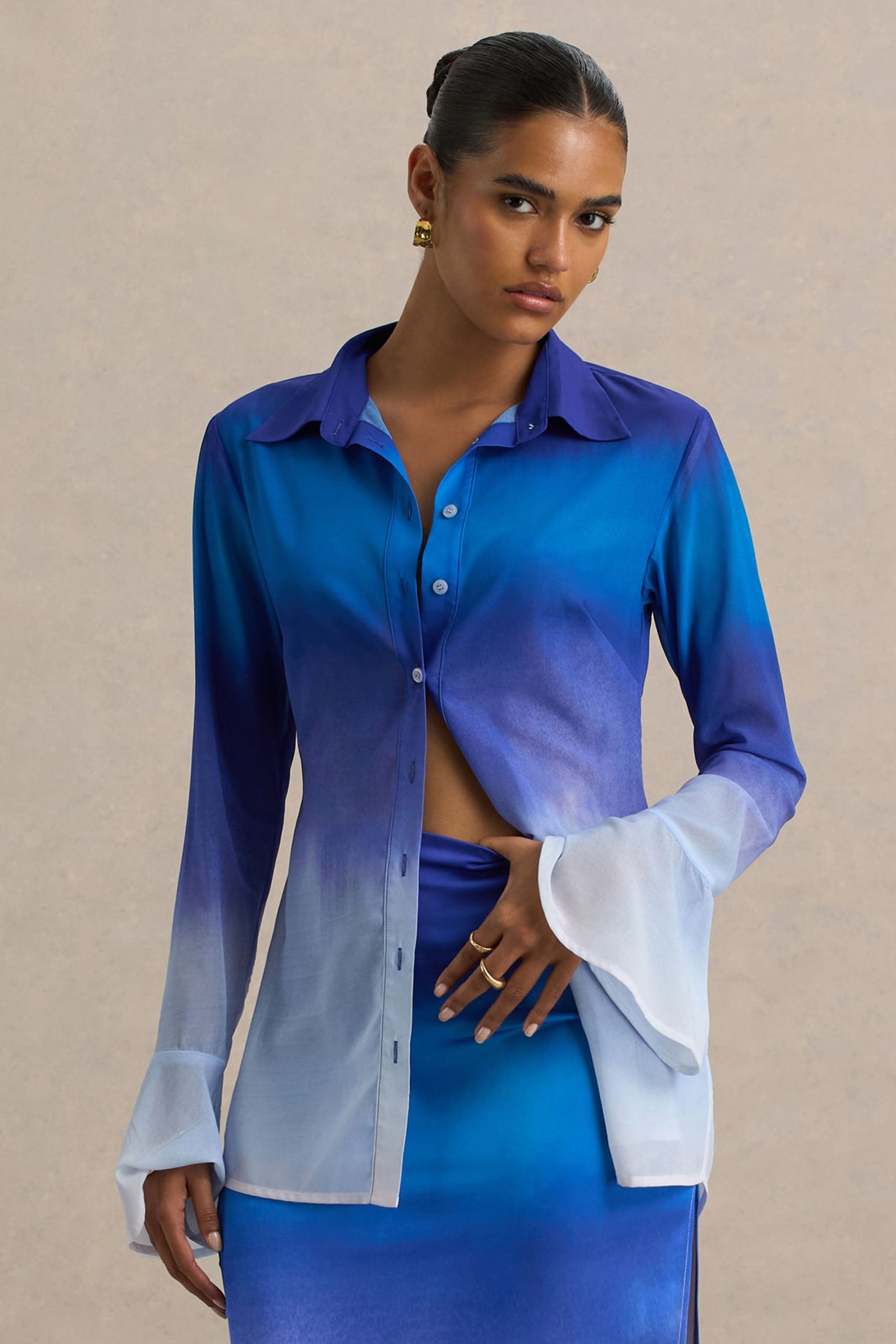 Tahiti | Blue Ombre Flared-Sleeve Shirt - Image 9