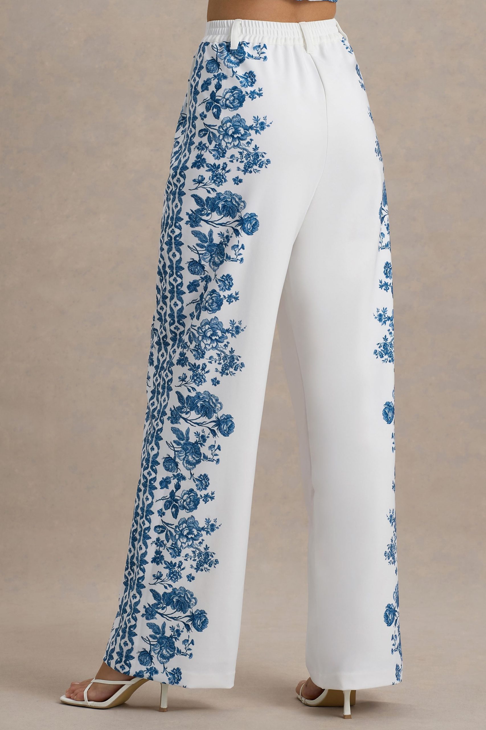 Zelie | Blue Porcelain Print Wide-Leg Trousers - Image 5