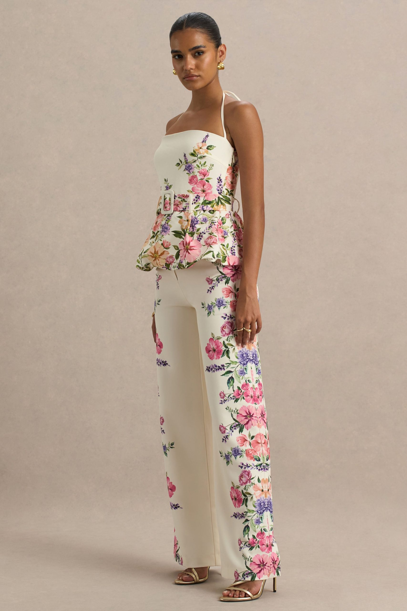 Solana | White Floral Border Print Wide-Leg Trousers - Image 6