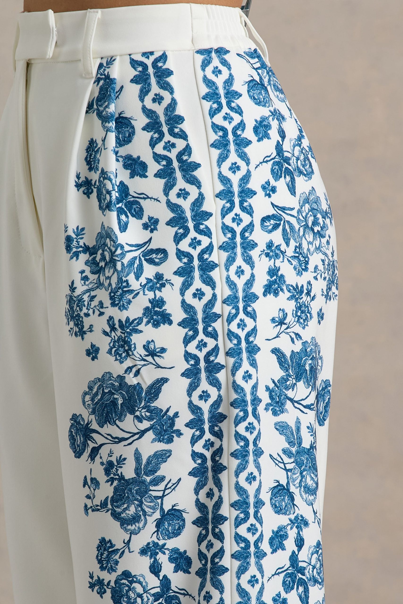 Zelie | Blue Porcelain Print Wide-Leg Trousers - Image 7