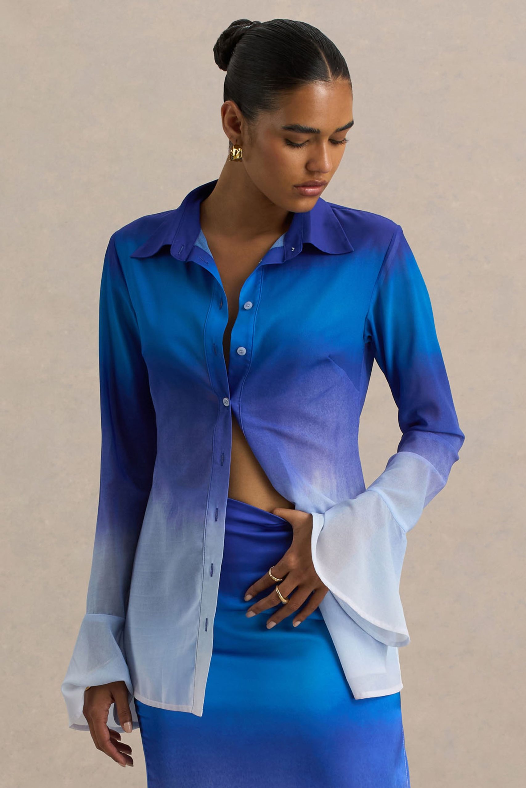 Tahiti | Blue Ombre Flared-Sleeve Shirt - Image 4