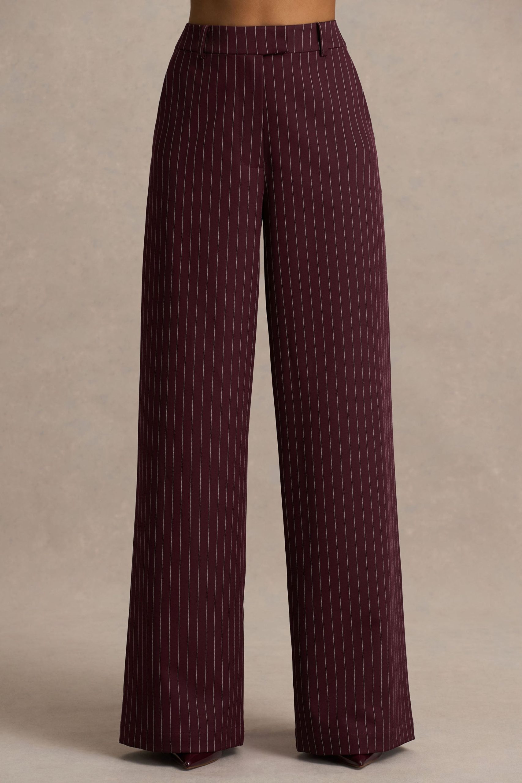 Asteria | Burgundy Pinstripe Wide-Leg Trousers - Image 3