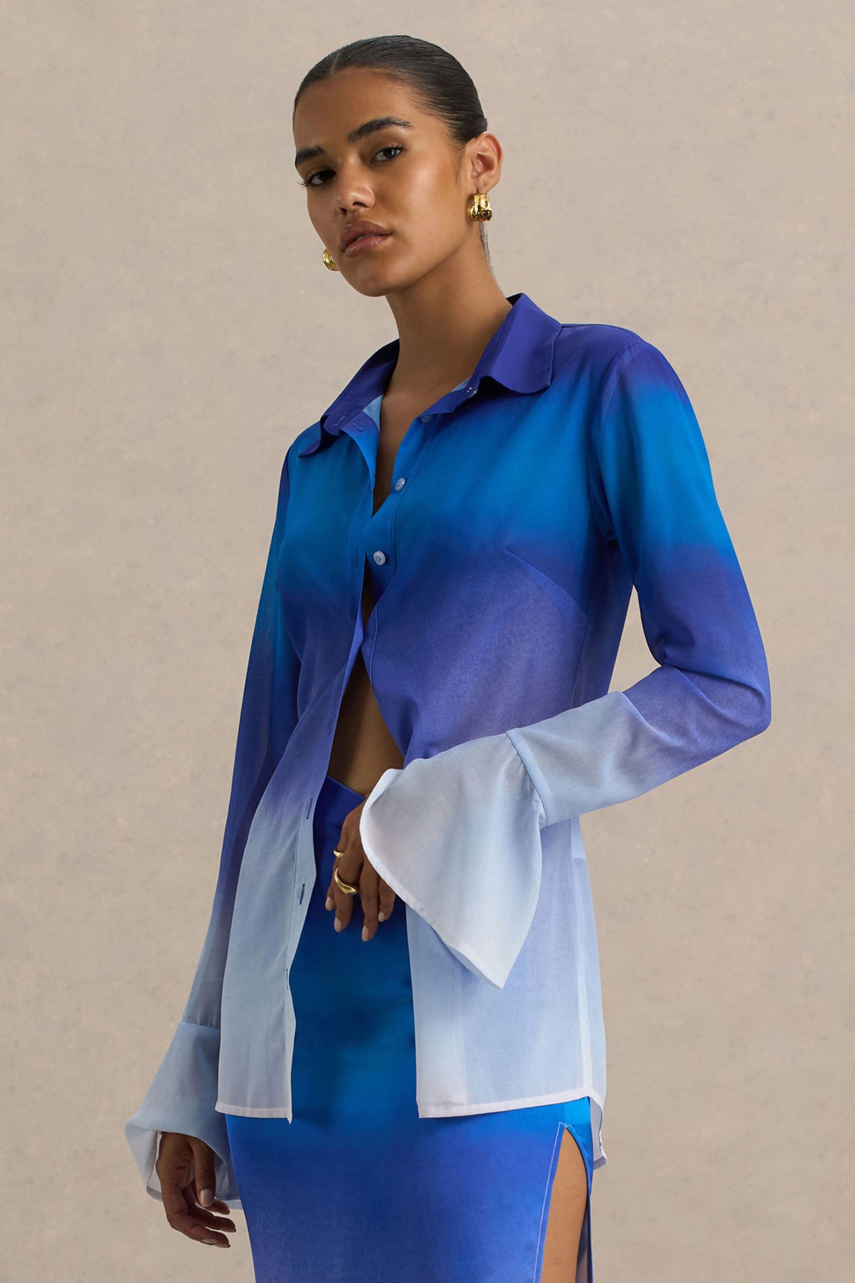 Tahiti | Blue Ombre Flared-Sleeve Shirt - Image 7