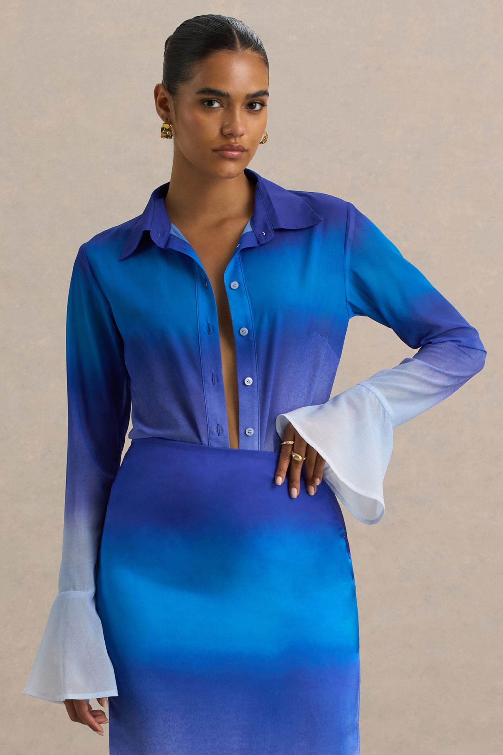 Tahiti | Blue Ombre Flared-Sleeve Shirt - Image 5