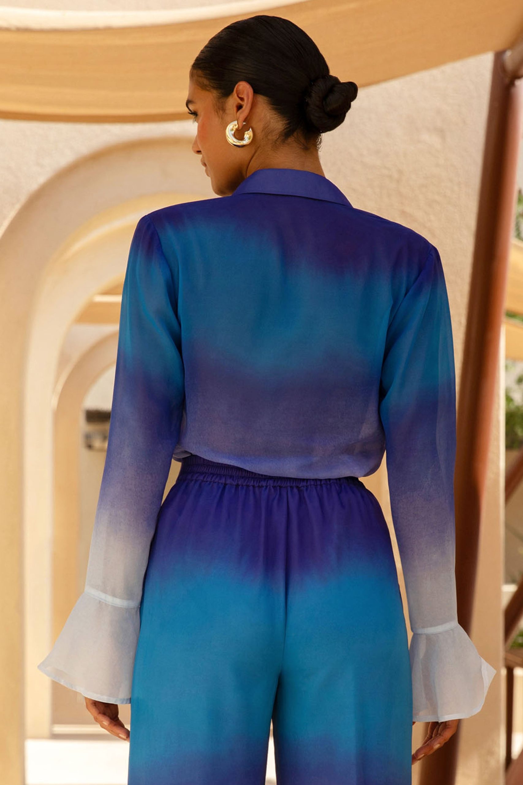 Tahiti | Blue Ombre Flared-Sleeve Shirt - Image 13