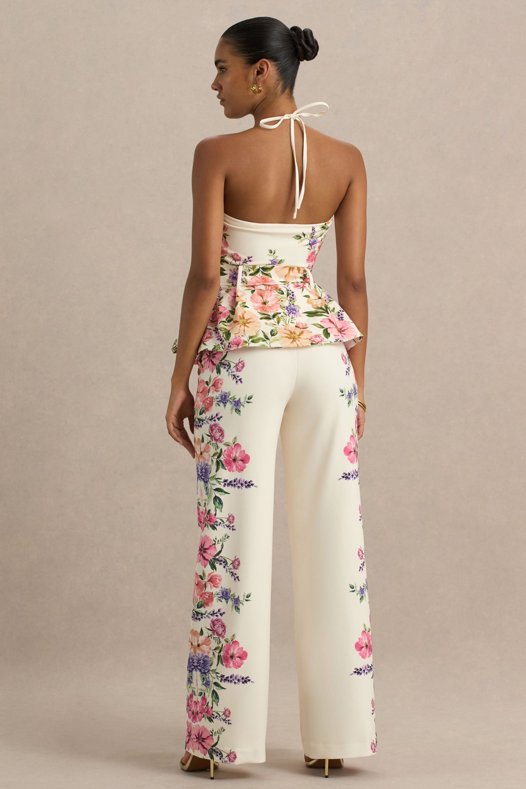 Solana | White Floral Border Print Wide-Leg Trousers - Image 2