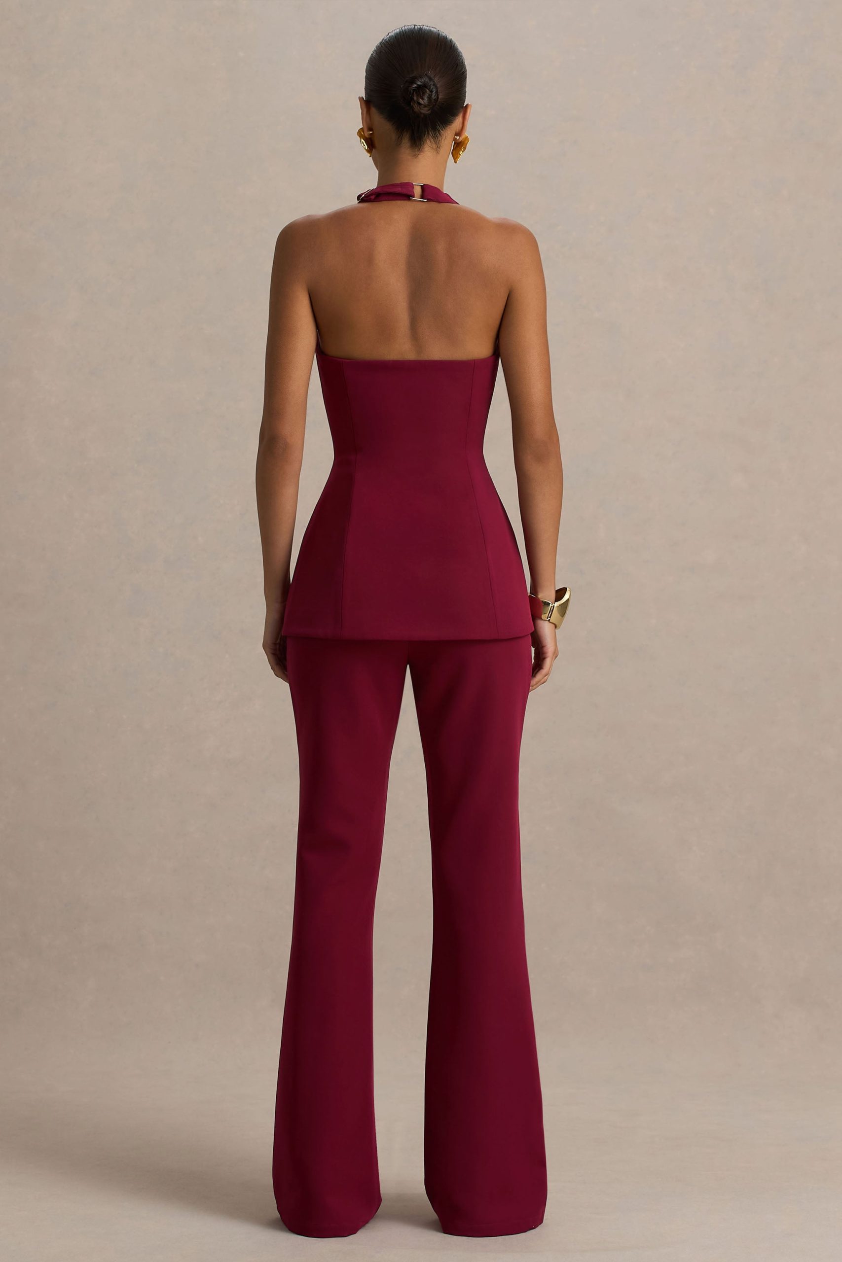 Carina | Burgundy Flared-Leg Tailored Trousers - Image 2