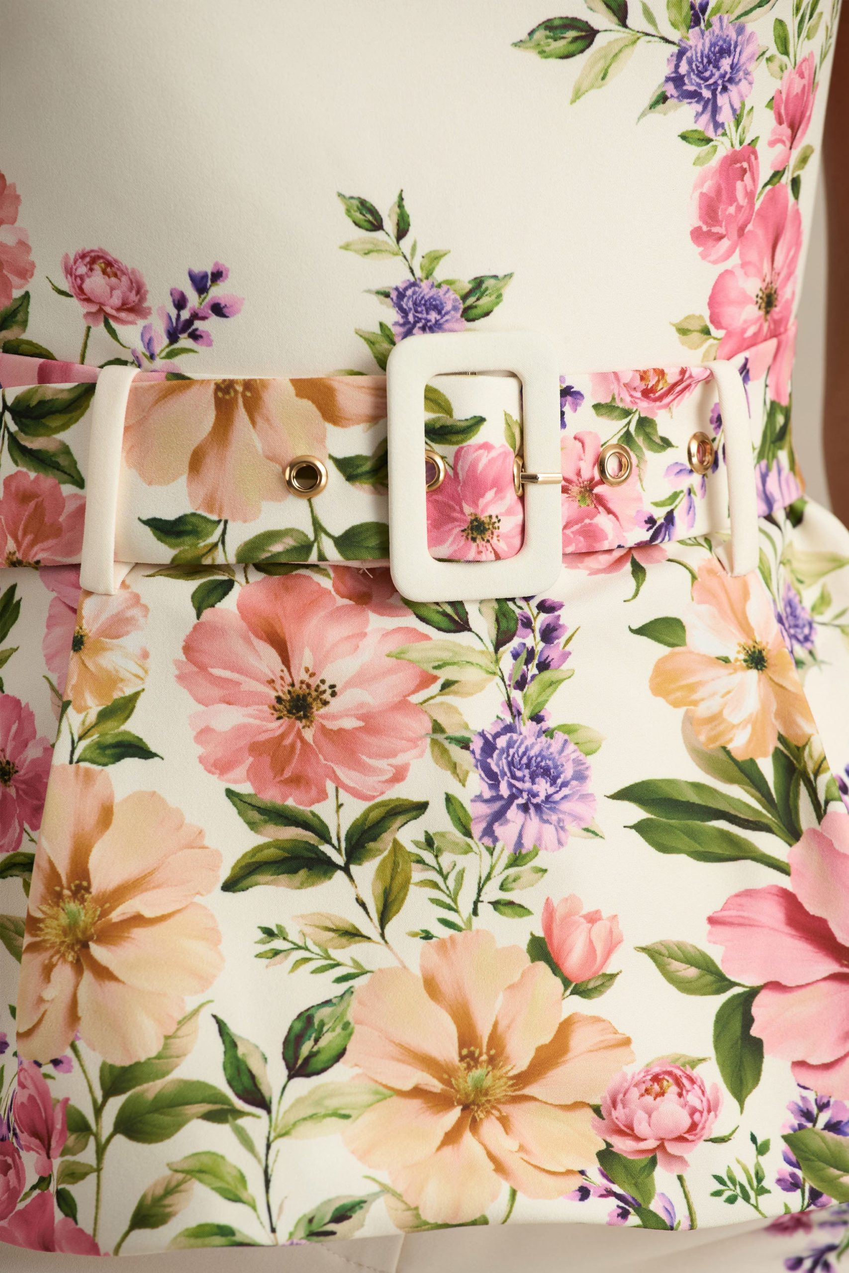 Maud | White Floral Border Print Square-Neck Tailored Top - Image 7