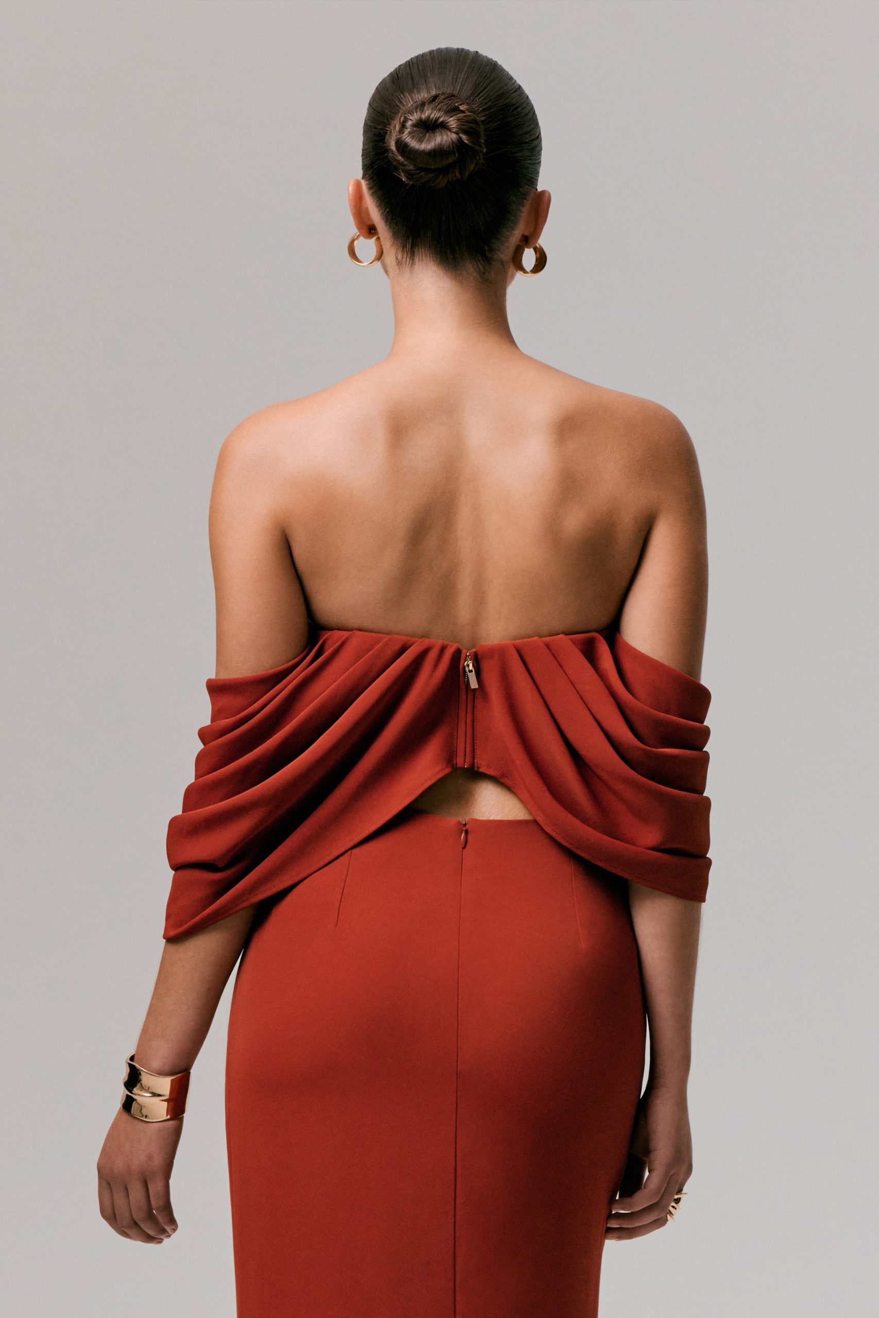 Talika | Terracotta Bardot Crop-Top With Draped Sleeves - Image 2
