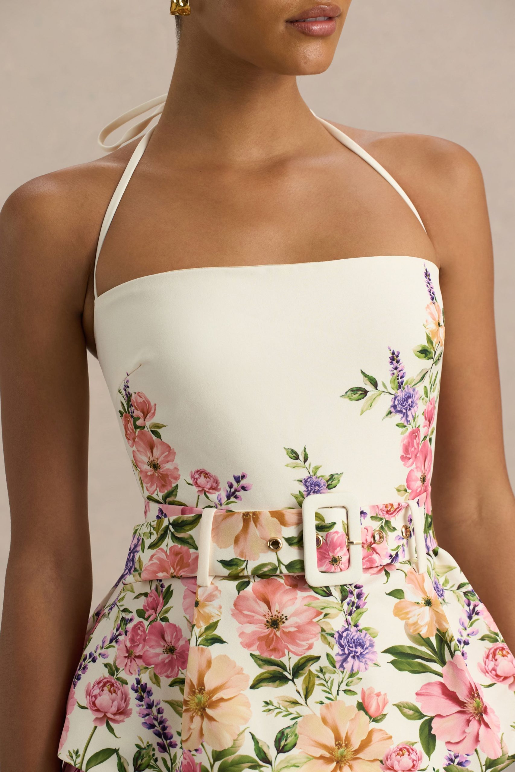Maud | White Floral Border Print Square-Neck Tailored Top - Image 6