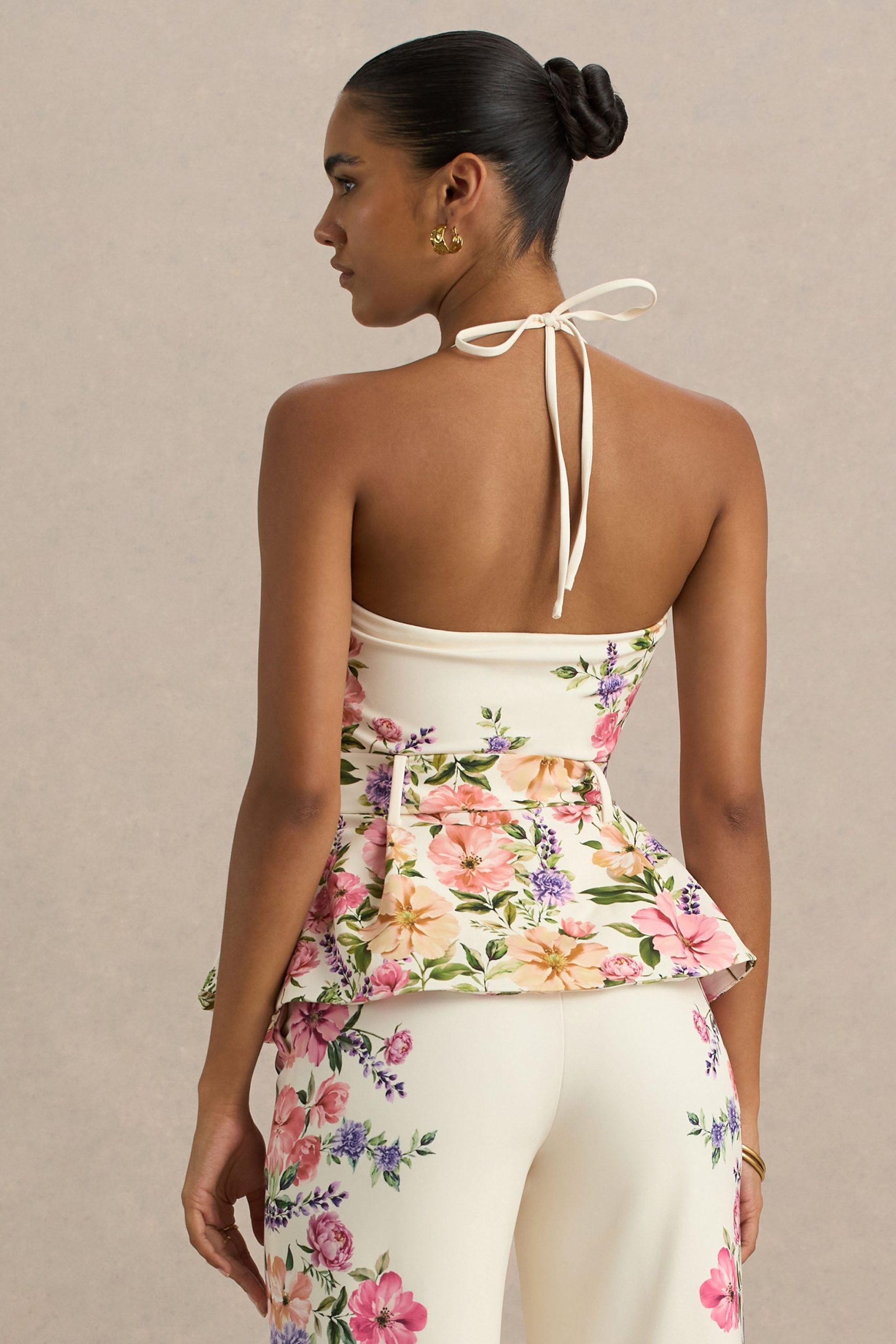 Maud | White Floral Border Print Square-Neck Tailored Top - Image 2